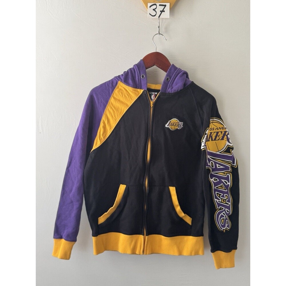 UNK Los Angeles Lakers Hoodie Men’s S Full Zip NBA Black Purple Gold Embroidered